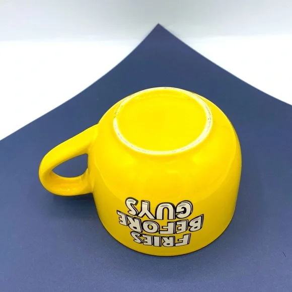 Bright Yellow Novelty Oversized Mug“Fries Before Guys.” - Picture 5 of 6